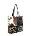 Animal print leather shopper bag