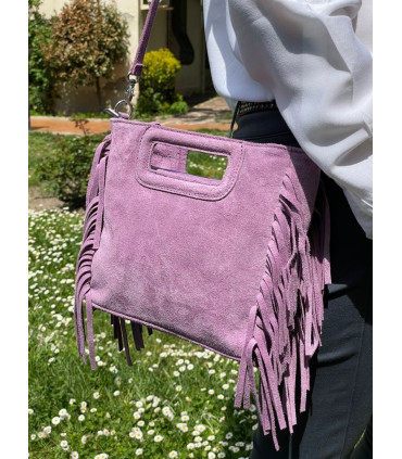 Leather crossbag with fringes