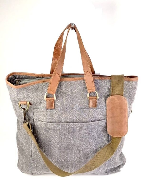 Bolso bandolera de lino y piel