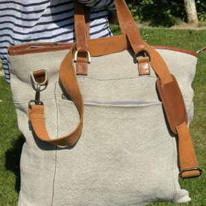 Bolso bandolera de lino y piel