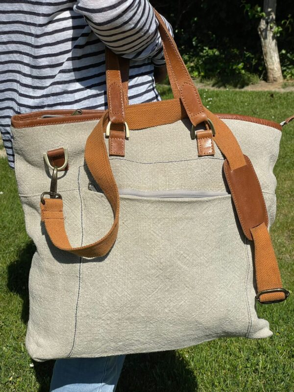 Bolso bandolera de lino y piel