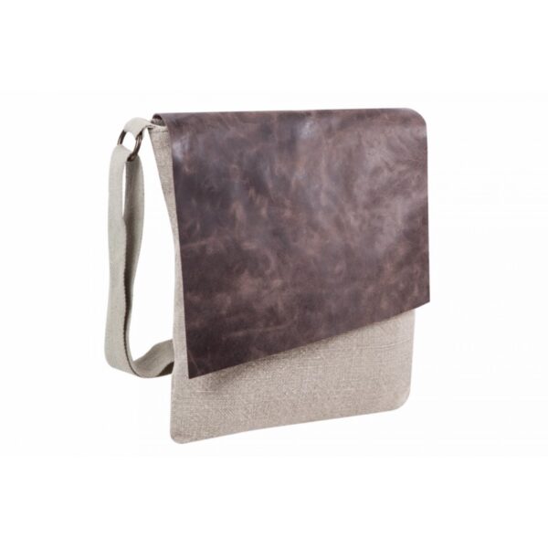 Bandolera de lino con solapa de piel