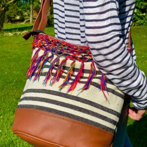 Bandolera de lino y polipiel