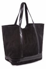 Bolso de piel con serraje y brillo estampado