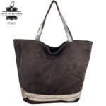 Bolso de piel con serraje y brillo estampado - Imagen 3