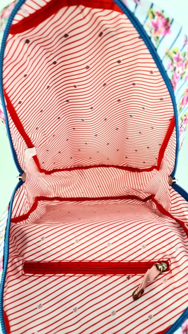 Mochila escolar flores y rallas
