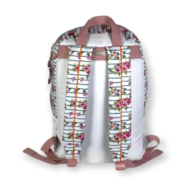 Mochila escolar flores y rallas