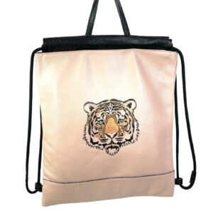 Mochila de piel con bordado tigre