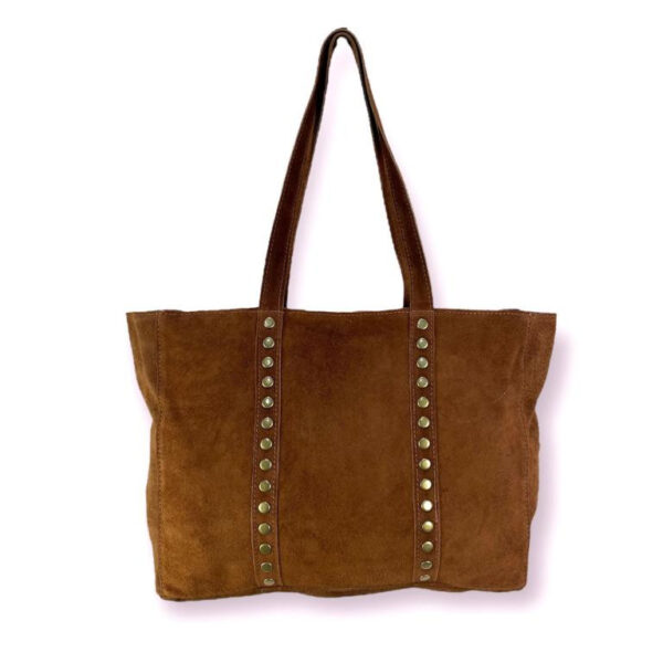 Bolso Shopper de Piel Serraje con Tachuelas y Asas Largas