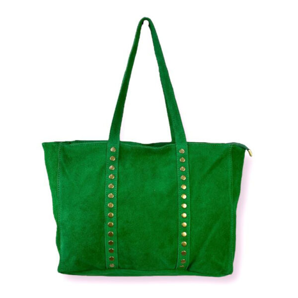 Bolso Shopper de Piel Serraje con Tachuelas y Asas Largas