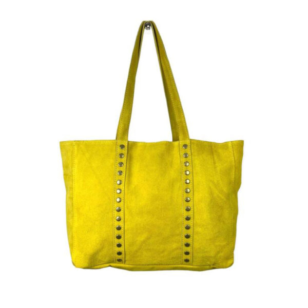 Bolso Shopper de Piel Serraje con Tachuelas y Asas Largas