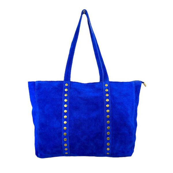 Bolso Shopper de Piel Serraje con Tachuelas y Asas Largas