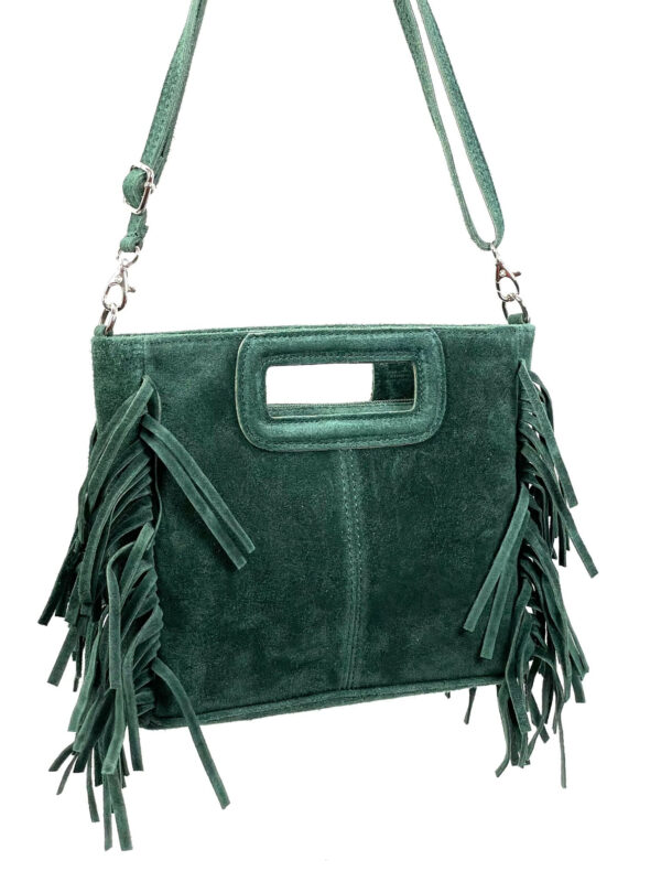 Bolso Bandolera de Piel de Serraje con Flecos Decorativos para Mujer