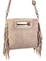 Bolso Bandolera de Piel de Serraje con Flecos Decorativos para Mujer