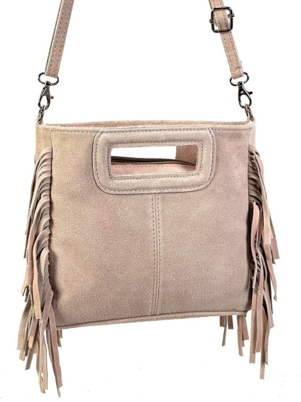 Bolso Bandolera de Piel de Serraje con Flecos Decorativos para Mujer