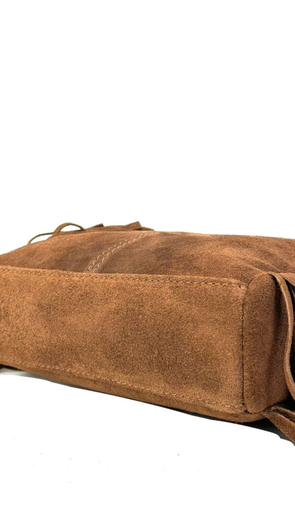 Bolso Bandolera de Piel de Serraje con Flecos Decorativos para Mujer