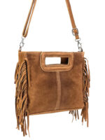 Bolso Bandolera de Piel de Serraje con Flecos Decorativos para Mujer