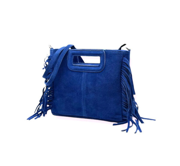 Bolso Bandolera de Piel de Serraje con Flecos Decorativos para Mujer