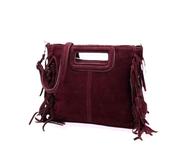 Bolso Bandolera de Piel de Serraje con Flecos Decorativos para Mujer