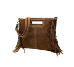 Bolso Bandolera de Piel de Serraje con Flecos Decorativos para Mujer