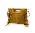 Bolso Bandolera de Piel de Serraje con Flecos Decorativos para Mujer