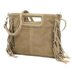 Bolso Bandolera de Piel de Serraje con Flecos Decorativos para Mujer