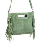 Bolso Bandolera de Piel de Serraje con Flecos Decorativos para Mujer