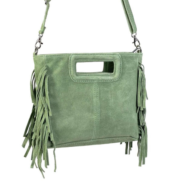 Bolso Bandolera de Piel de Serraje con Flecos Decorativos para Mujer