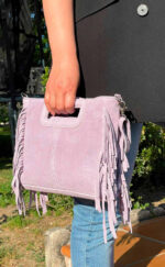 Bolso Bandolera de Piel de Serraje con Flecos Decorativos para Mujer