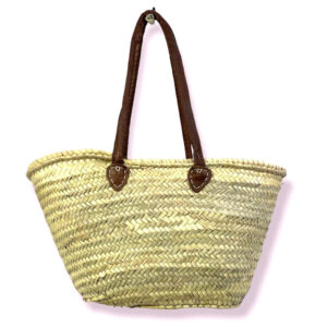 Amplia Cesta Paja con asas de piel, forro y gran capacidad