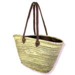 Amplia Cesta Paja con asas de piel, forro y gran capacidad