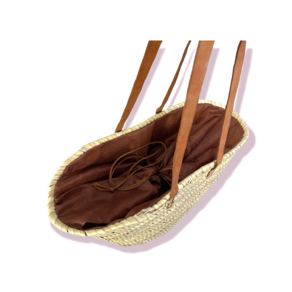 Amplia Cesta Paja con asas de piel, forro y gran capacidad