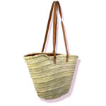 Amplia Cesta Paja con asas de piel, forro y gran capacidad