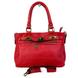 Bolso piel con bolsillo frontal y cierre giro decorativo