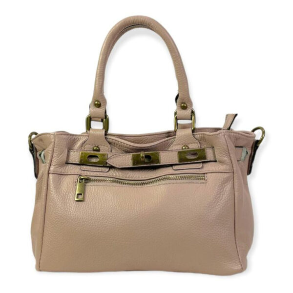 Bolso piel con bolsillo frontal y cierre giro decorativo