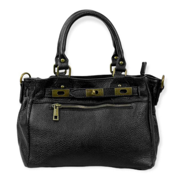 Bolso piel con bolsillo frontal y cierre giro decorativo