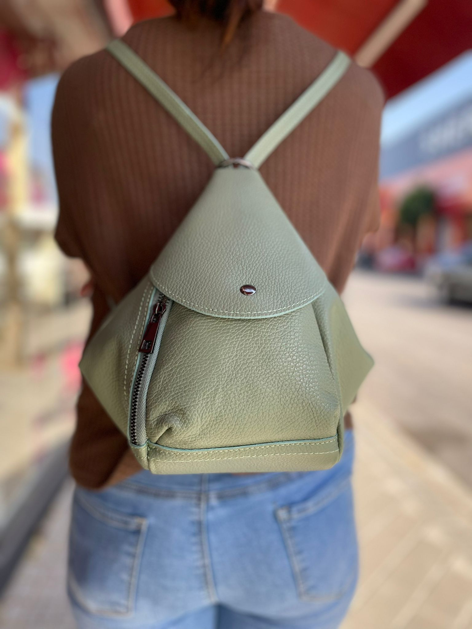 Bolso Mochila de piel con doble cierre Bolso Mochila de piel con doble cierre