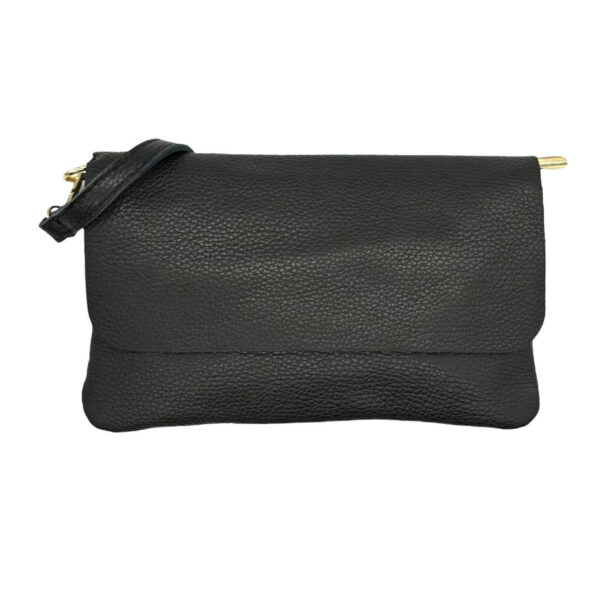 Bolso Piel de Grano tipo sobre con solapa y cremallera