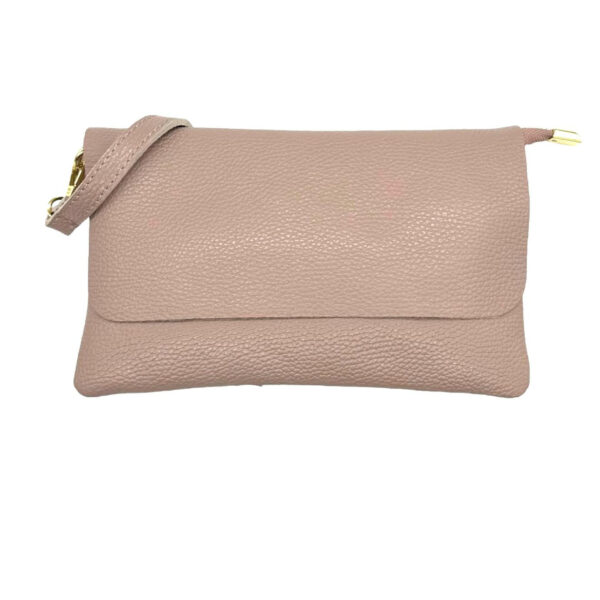 Bolso Piel de Grano tipo sobre con solapa y cremallera