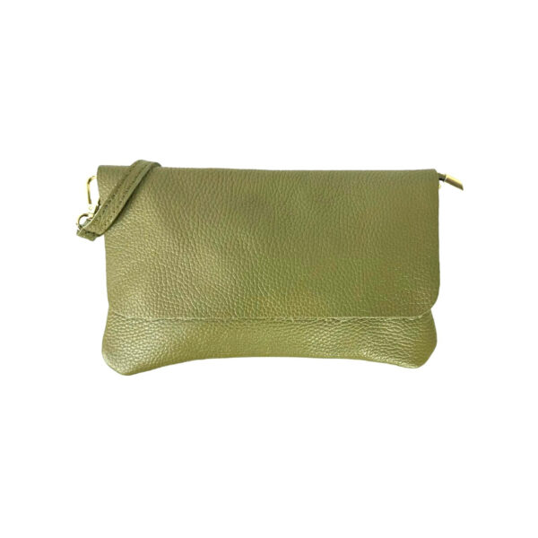 Bolso Piel de Grano tipo sobre con solapa y cremallera