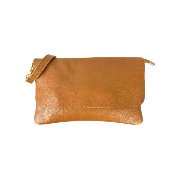 Bolso Piel de Grano tipo sobre con solapa y cremallera