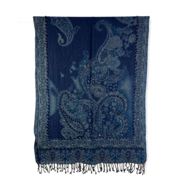 Bufanda de lana con bordado y lentejuelas de estilo étnico indio