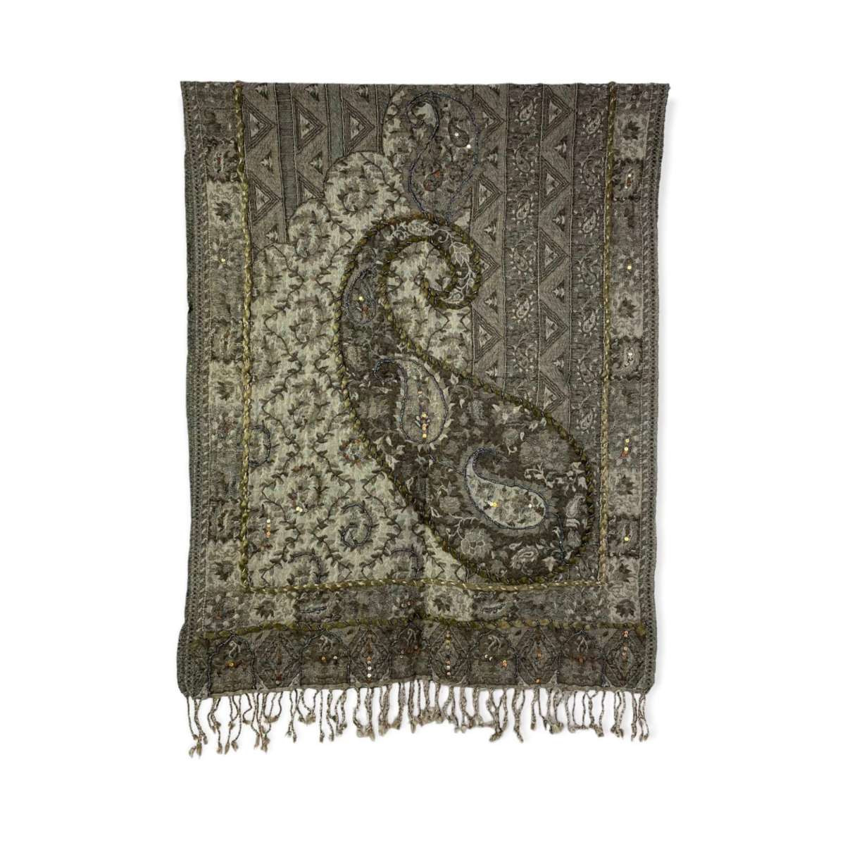 Bufanda de lana con bordado y lentejuelas de estilo étnico indio