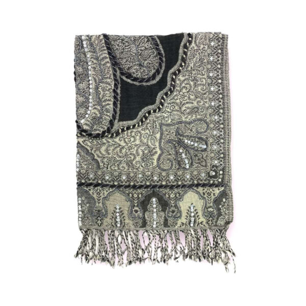 Bufanda de lana con bordado y lentejuelas de estilo étnico indio