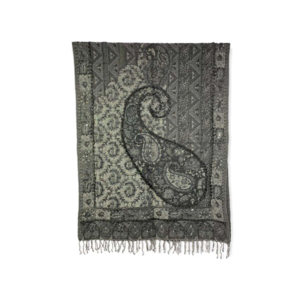 Bufanda de lana con bordado y lentejuelas de estilo étnico indio