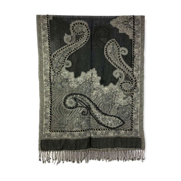 Bufanda de lana con bordado y lentejuelas de estilo étnico indio