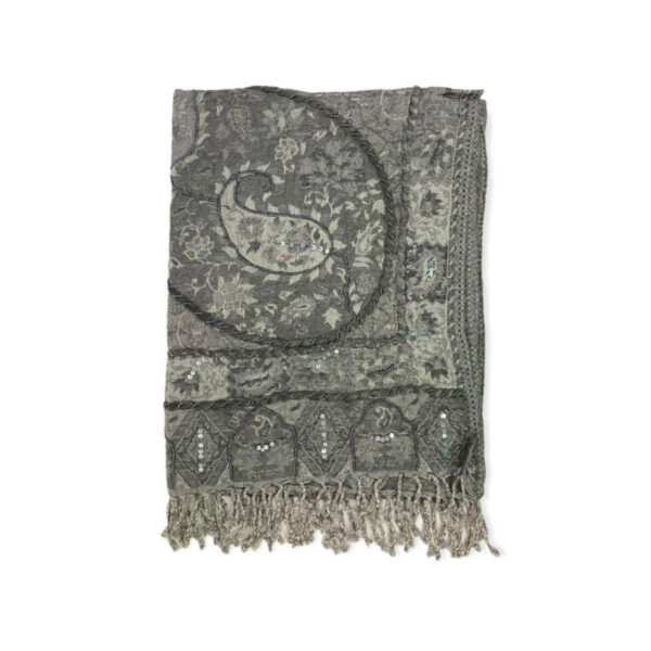 Bufanda de lana con bordado y lentejuelas de estilo étnico indio