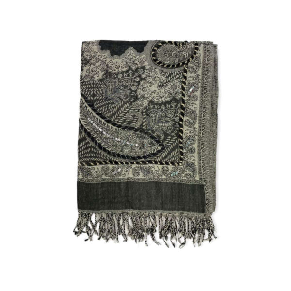 Bufanda de lana con bordado y lentejuelas de estilo étnico indio