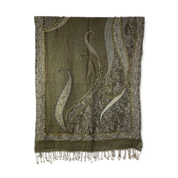 Bufanda de lana con bordado y lentejuelas de estilo étnico indio