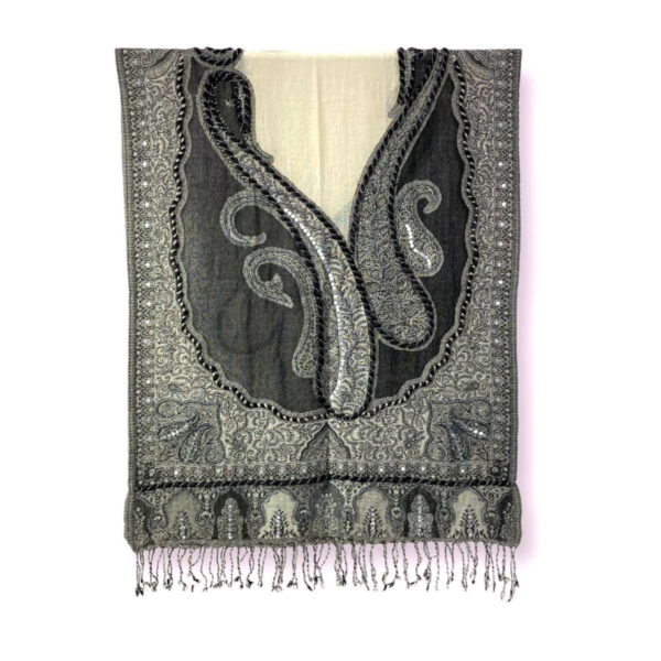 Bufanda de lana con bordado y lentejuelas de estilo étnico indio
